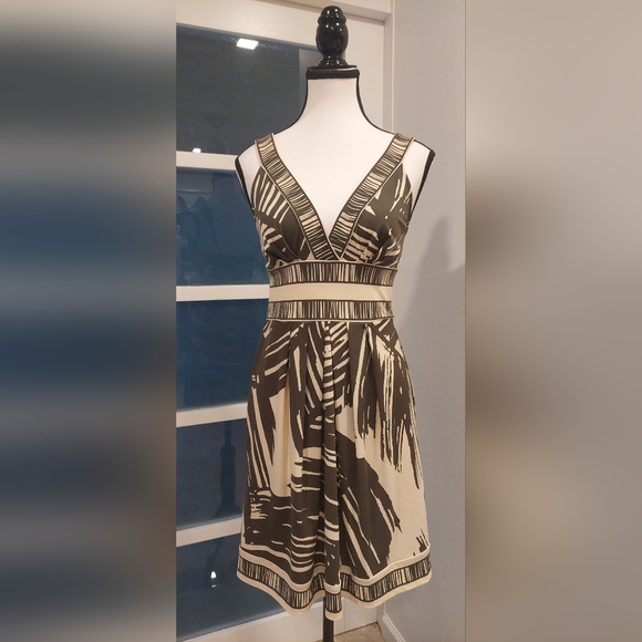 BCBGMaxAzria Tan and Cream Patterned Maxi Dress - Picture 1 of 10